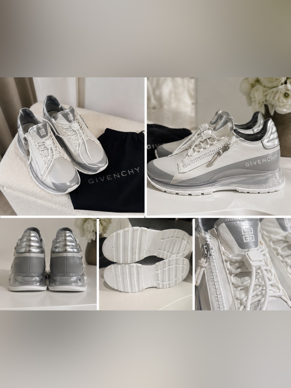 Givenchy Luxury Zip Sneakers White Gray Size 40 Designer Shoes new - Picture 3 of 4